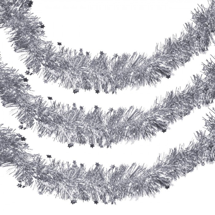 Beteală Crăciun, Tinsel, Argintiu, 3m x 7cm