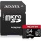 MEMORIE MICROSD ADATA Endurance, 64 GB, MicroSDHC, clasa 10, standard UHS-I U1, &quot;AUSDX64GUI3V30SHA2-RA1&quot; (timbru verde 0.03 lei)