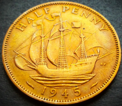 Moneda istorica HALF PENNY - ANGLIA, anul 1945 * cod 4806 - GEORGIVS VI foto