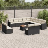 Cumpara ieftin Gossi set mobilier de gradina cu perne, 14 piese, negru, poliratan