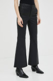 By Malene Birger pantaloni de piele Evyn femei, culoarea negru, evazati, high waist
