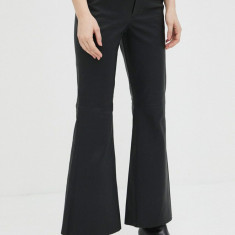 By Malene Birger pantaloni de piele Evyn femei, culoarea negru, evazati, high waist