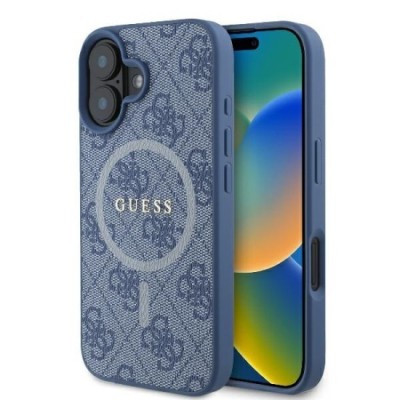 Husa pentru iPhone 16 Plus - Guess 4G Ring Classic Logo MagSafe (GUHMP16MG4GFRB) - Blue foto