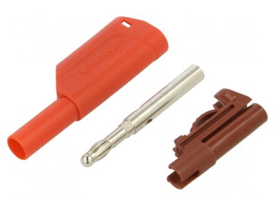 Conector banană 4mm 32A 1kV roşu nichelat cu izolaţie foto