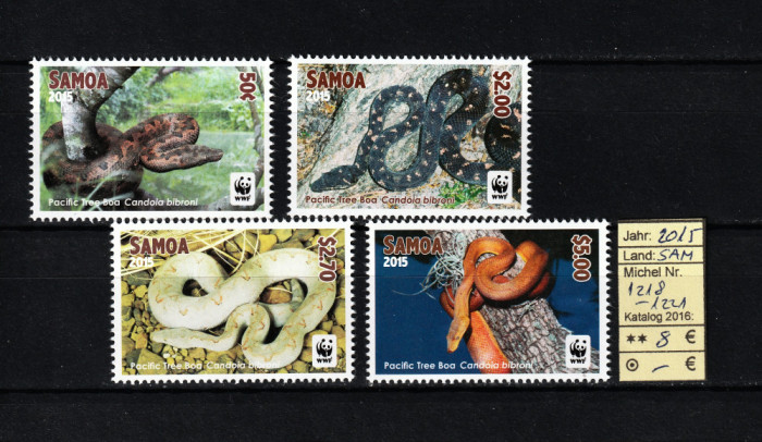 Oceania, Samoa, 2015 | Şarpe Boa Pacific - Reptile - WWF | Serie MNH | aph