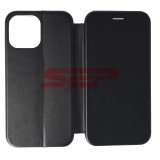 Husa Flip Round Apple iPhone 13 Pro Max, Piele Ecologica, Neagra