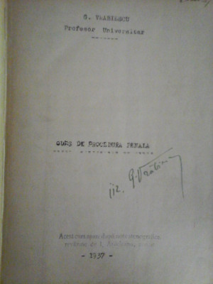 CURS DE PROCEDURA PENALA - G. VRABIESCU - 1937 foto