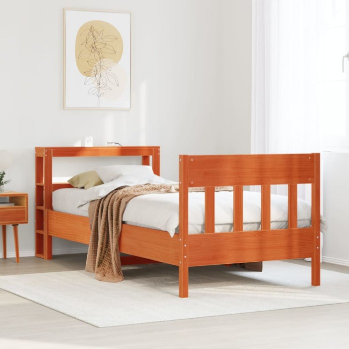 vidaXL Cadru pat fără saltea, maro ceruit, 75x190 cm, lemn masiv pin 3306290