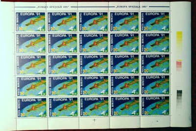 RO 1991 Europa CEPT in coala MNH 25 serii LP1252, spatiu -satelitul &amp;quot;Eutelsat I&amp;quot; foto