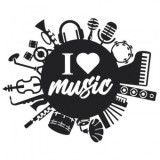 Decoratiune metalica de perete Krodesign I Love Music KRO-1117, lungime 60 cm, negru, grosime 1.5 mm, VivaTechnix