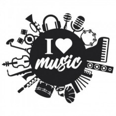 Decoratiune metalica de perete Krodesign I Love Music KRO-1117, lungime 60 cm, negru, grosime 1.5 mm