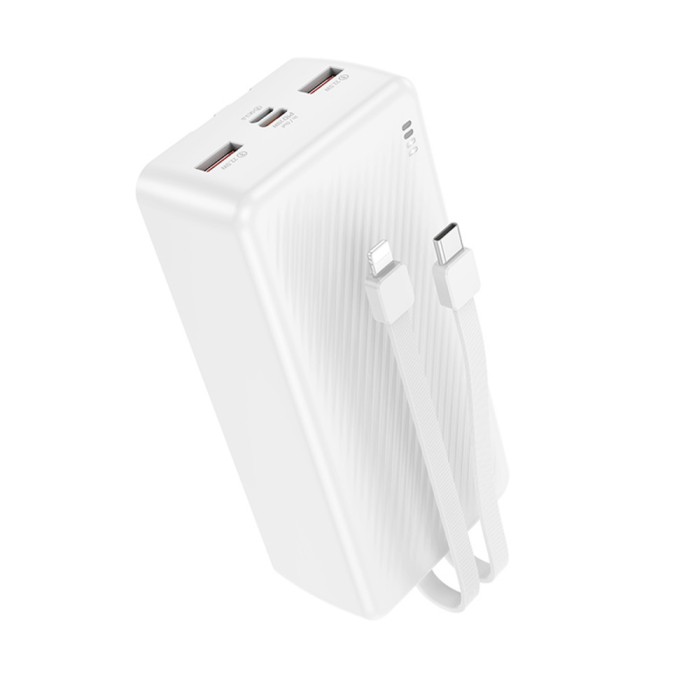 POWER BANK Borofone &quot;BJ57B&quot;, 30000mAh, 22.5W, 2 x USB; 1 x cablu USB Type-C, 1 x cablu Iphone Lightning, alb, &quot;6941991116476&quot; (timbru verde 0.98 lei)