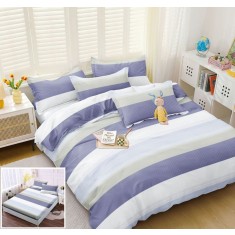 Lenjerie Pat Baikal Px004, Bumbac, 4 Piese, Cu Elastic, Alb, Albastru