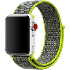 Curea iUni compatibila cu Apple Watch Ultra/SE/8/7/6/5/4/3/2/1, 38mm, Nylon Sport, Woven Strap, Grey/Electric Green