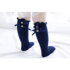 Sosete bleumarine trei sferturi cu nasturei si fundite (Marime Disponibila: