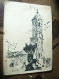 Ilustrata Litografie 1945 Templul Kapisztran Szobor - Budapesta