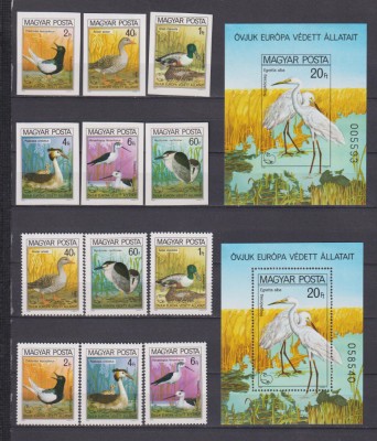 UNGARIA PASARI 1980 MI. 3451A-3456A, 3451B-3456B + BL. 146A + BL.146B MNH foto