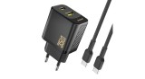 &Icirc;ncărcător de perete Dudao A27 MaxC 35W GaN + Cablu USB-C - Negru