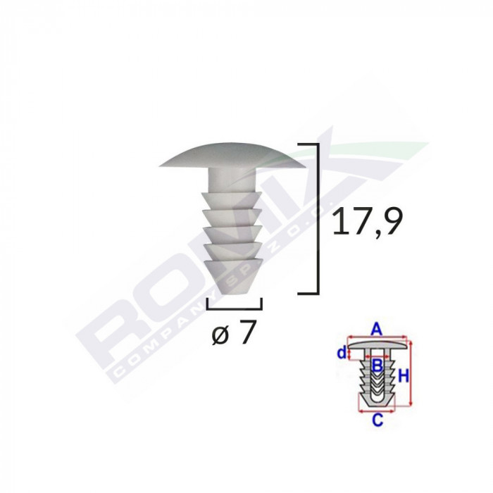 Clips Tapiterie Pentru Fiat 7X17.9Mm - Gri Set 10 Buc 134534 A12271S-RMX