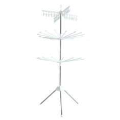 Uscator de rufe vertical, cu 3 niveluri rotative, 1 nivel cu clesti, pliabil, uscor de depozitat, din metal si plastic, alb/argintiu