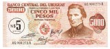 Uruguay 5 Nuevos Pesos / 5000 Pesos 1975 P-57, Seria 05900273 - Bancnota Straina