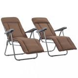 Set 2 Scaune Gradina Pliabile cu Perne, Maro, Otel/Textil, Reglabile 5 Pozitii, Exterior, 58x73x107cm