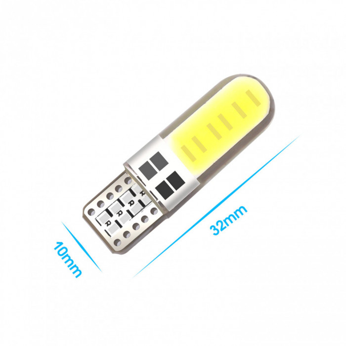 Set 2 Becuri Led W5W T10 Alb Silicon COB