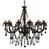Candelabru Negru cu Mărgele vidaXL, 12xE14, 80x75cm, Design Elegant, Lustră Suspendată, Corp de Iluminat Interior