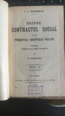 J. J. Rousseau - Despre Contractul Social foto