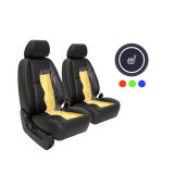 Kit incalzire pentru scaune auto sezut si spatar, din carbon, buton rotund RGB cu 3 trepte, pentru 2 scaune