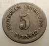 Moneda Germania 5 Pfennig 1875 J, KM#3, Cupru-Nichel