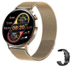 Ceas Smartwatch DAMAR, Ecran IPS LCD, Android/iOS, Bluetooth 5.1 HD, Curea metalica /Silicon neagra, Elegant/Sport, Memento apeluri primite, Notificar