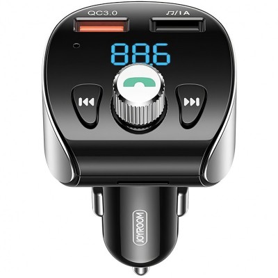 Modulator FM Bluetooth Joyroom R-CL02, cu buton Apel si 2 x USB, Negru foto