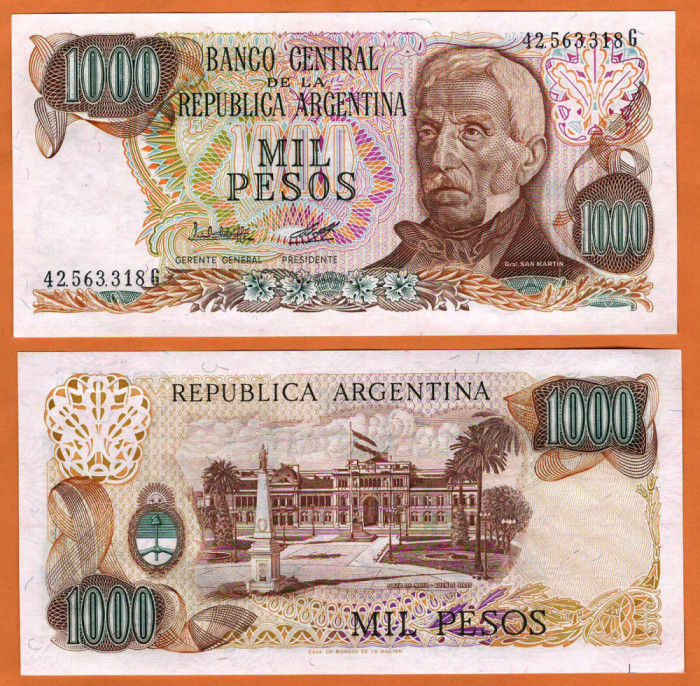 !!! RARR : ARGENTINA - 1.000 PESOS (1976-1983) - P 304 b 2- UNC / SERIA E