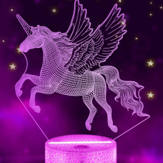 LOSUN Unicorn lângă lampă 3D iluzie optică lumină de noapte, 16 culori schimbând