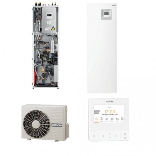 Pompa de caldura aer-apa, Hitachi, model Yutaki S Combi, putere utila maxima incalzire 8 kW, tip split, alimentare monofazata, R32, Boiler integrat in