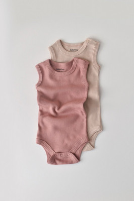 Set de 2 body-uri fara maneci din bumbac organic si modal - Roz/Blush BabyCosy (Marime: 3-6 Luni) foto