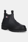 Tommy Jeans ghete de piele TJM CHELSEA LEATHER culoarea negru, EM0EM01630