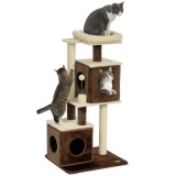 PawHut Ansamblu de Joacă pentru Pisici cu 2 Căsuțe, Pat, Platforme de Sărit și Minge de Joacă, 55x48x107 cm, Multicolor | Aosom Romania