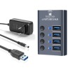Hub USB 4 in 1 cu Buton ON/OFF, PRESTIGE CHARGE&reg;, din Aluminiu, 4 porturi USB 3.0 Transfer Date 5Gbps si Incarcare Externa 36W