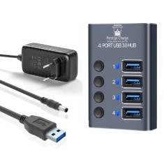 Hub USB 4 in 1 cu Buton ON/OFF, PRESTIGE CHARGE&reg;, din Aluminiu, 4 porturi USB 3.0 Transfer Date 5Gbps si Incarcare Externa 36W