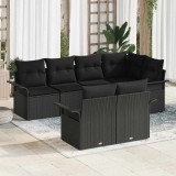 Cumpara ieftin Set de canapele pentru grădină cu pernă 7 pcs Negru Rattan poli
