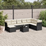 VidaXL Set mobilier de grădină cu perne, 9 piese, negru, poliratan