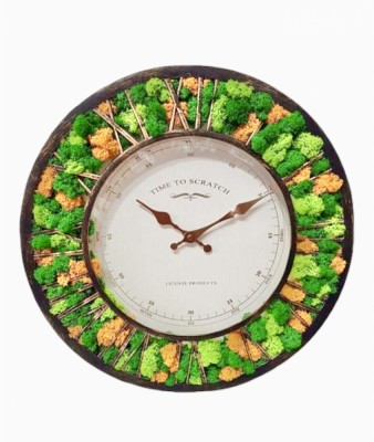 Aranjament floral, Ceas cu licheni, Verde si Portocaliu, Eventissimi, 40 cm foto