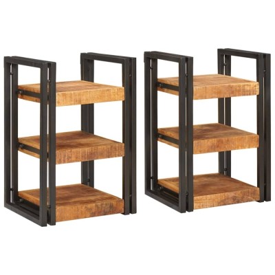 vidaXL Noptieră 2 pcs Maro și negru Lemn de mango solid foto