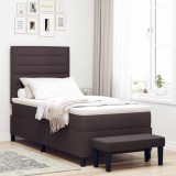 Cumpara ieftin Pat cu arcuri cu headboard Maro inchis 90 x 200 cm tesatura