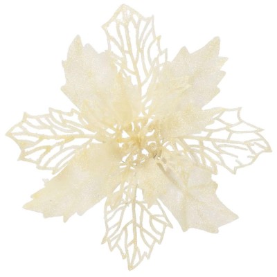Set 10 ornamente pentru bradul de Craciun, stea Poinsettia, 16cm, crem foto