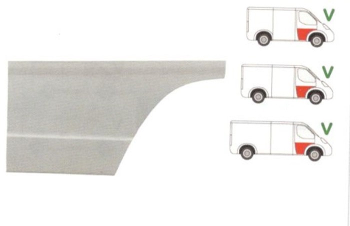 Panou reparatie usa Mercedes 207-410, 1977-1995 model scurt/mediu/lung, partea dreapta, inaltime 530 mm; parte inferioara,fata, cu 2 nervuri,