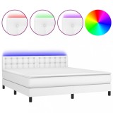 Cumpara ieftin Pat cu arcuri, saltea si LED, alb, 180x200 cm, piele ecologica