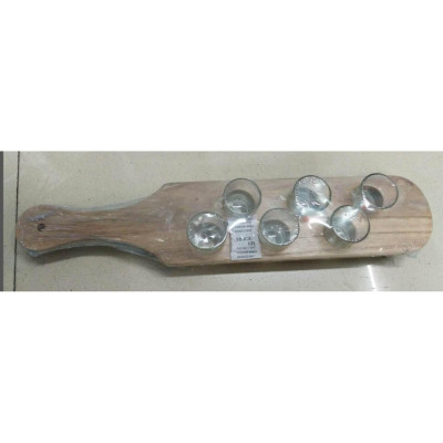 Set 6 pahare shot din sticla flippy, cu suport din lemn, design rustic, 41 x 8.5 x 6 cm, model 2, maro foto